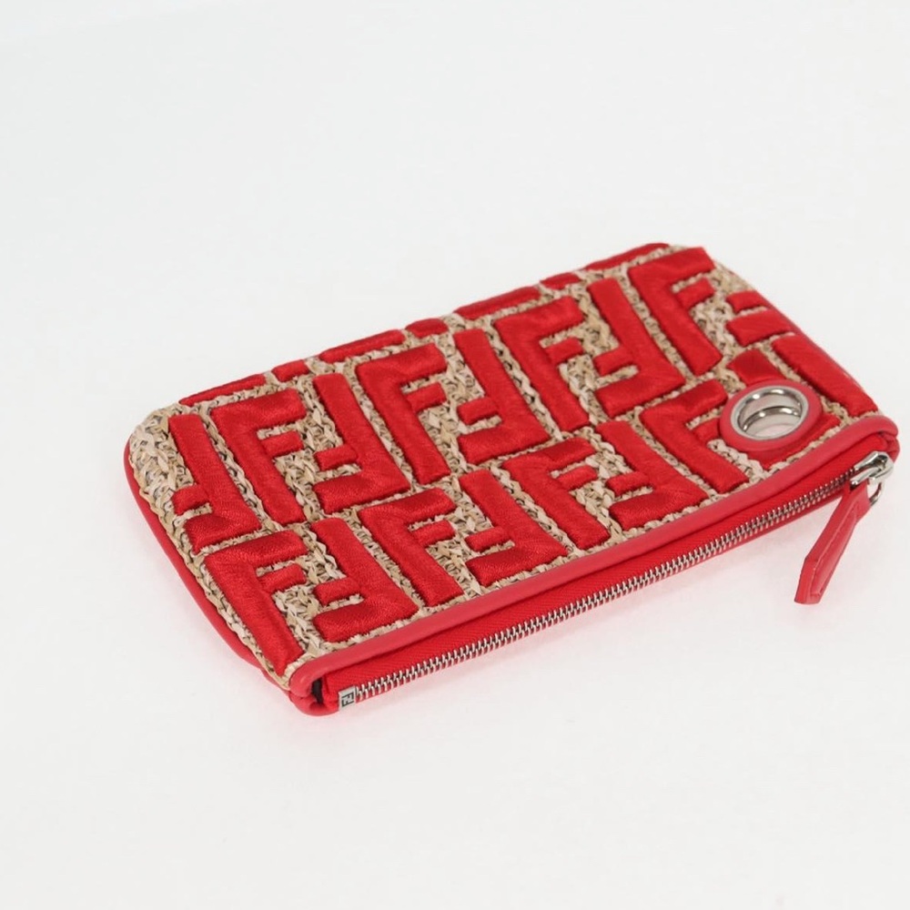 FENDI Zucca Canvas Triplet Clutch Bag Leather Beige Red Silver - Picture 9 of 15